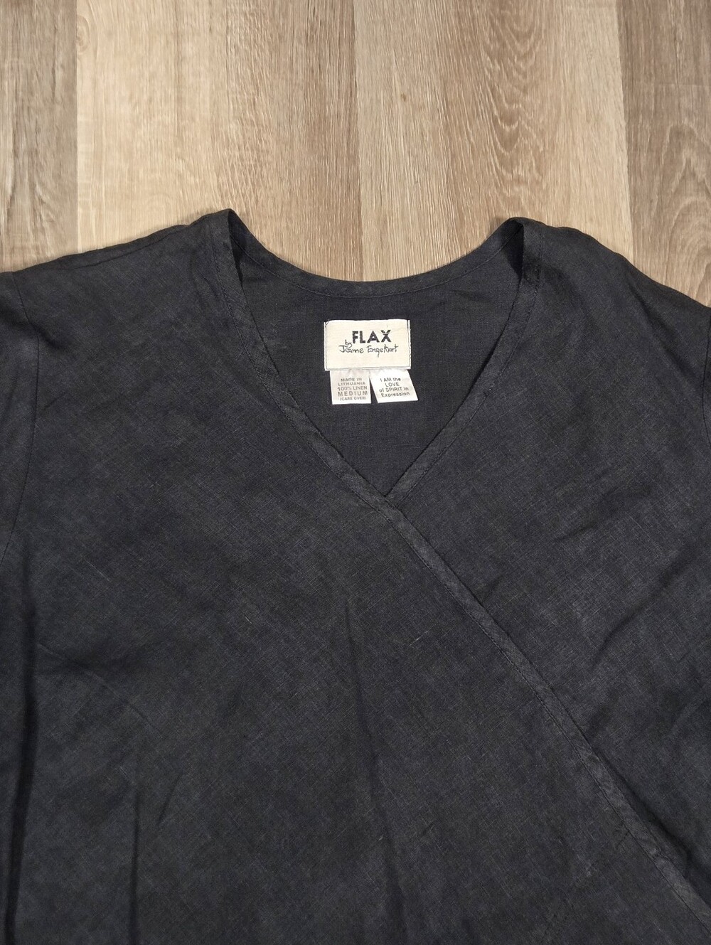 FLAX x Jeanne Englehart Diagonal Shirt 2001 Petite fits Medium Black Linen - Picture 2 of 7